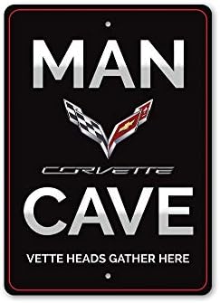 Corvette Cave Man, Знак на отбора на Chevy, Знак на Chevy, Лентата на Chevy, Алуминиев Знак Cave Man - 16 x 24