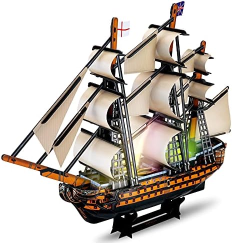 HUOQB LED Кораб HMS Victory 3D Пъзел Ретро и Модерен Стил, Комплекти от модели на ветроходни кораби, играчка за сглобяване