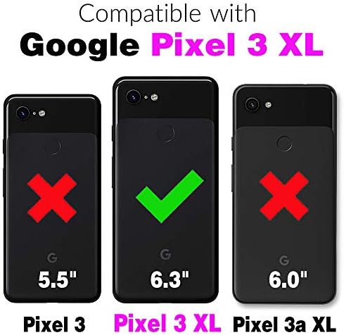 Asuwish е Съвместим с Google Pixel 3 XL Чанта-портфейл и Защитно фолио за екран от закалено Стъкло, Кожена флип-надолу