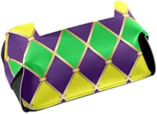 Кутия за Салфетки Mardi Gras Colors Правоъгълен Калъф Кожен Държач за Кърпички с Дръжка Диспенсер за хартиени