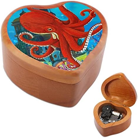 Подводен Замък Октопод Дървена Музикална Ковчег В Формата на Сърце Музикални Кутии Реколта Дървена Кутия за Подарък