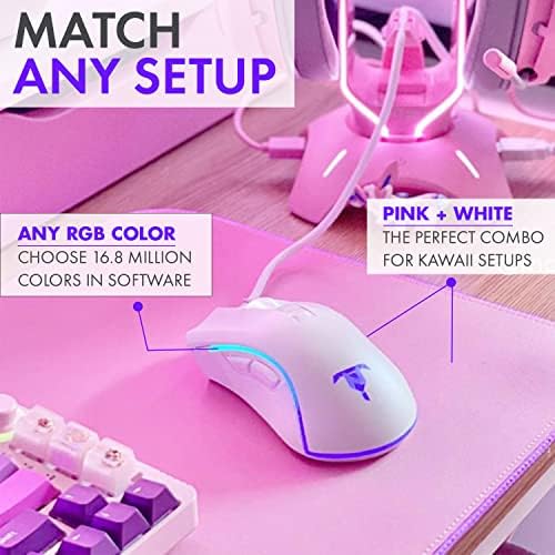 Детска мишката Tilted Nation White Жичен, led RGB-мишка за PC-геймърите с Лек кабел Paracord USB, 7 Програмируеми бутона,