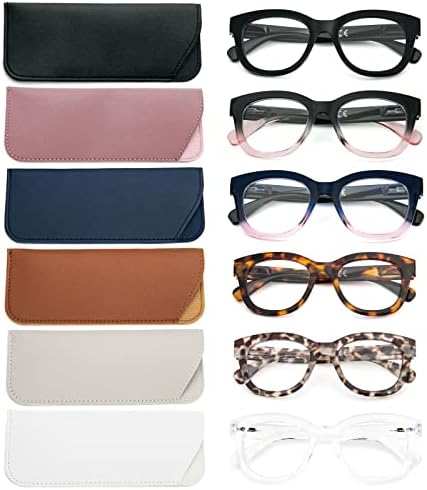 KoKoBin 6-Pack Извънгабаритни Ретро Очила за четене за жени, Блокиране на Синя светлина, Удобни Очила за четене в Цветен Стилни рамки