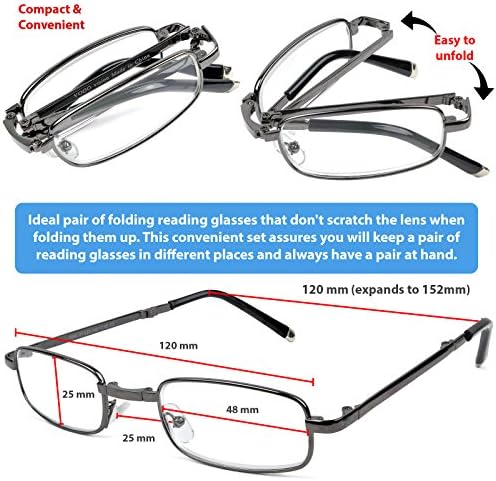 Очила за четене Комплект от 2 Модерни Сгъване Ридеров с Кожени Чехлами Очила за Четене за мъже и Жени