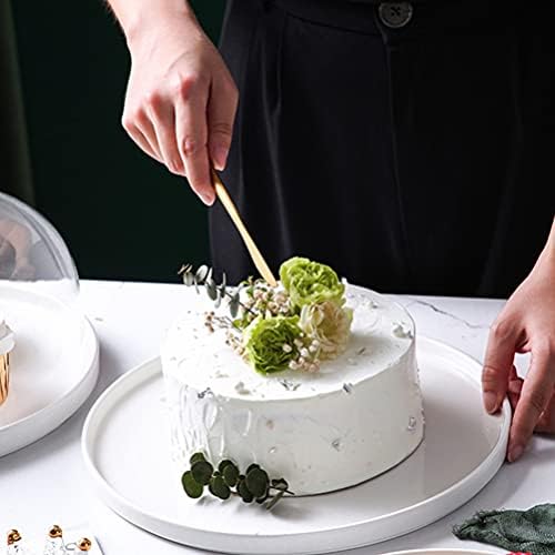 Кръгла Тава за торта Hemoton с Купол Бяла Керамична Чиния За Торта Сервировочный Тава и Прозрачна Стъклена Куполна Поставка