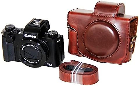First2savvv XJPT-G5X-10-Тъмно кафяво пълен размер калъф за цифров фотоапарат от изкуствена кожа точна засаждане, чанта с каишка