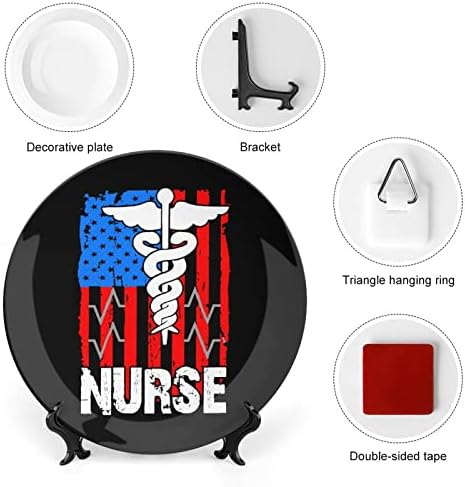 Медицинска сестра Патриотичен Американски Флаг на САЩ Декоративна Чиния Кръгла Керамична Чиния от Костен Порцелан със