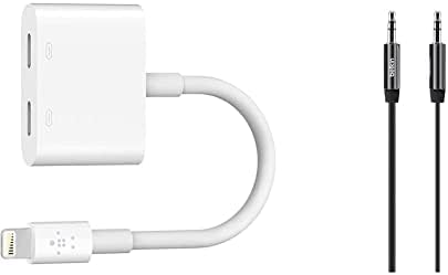 Belkin Светкавица Audio + Зарядно устройство Rockstar, Аудиоадаптер iPhone Светкавица, Бял и не Запутывающийся Aux /помощен кабел MiXiT, 3 фута (черен) - AV10127tt03-BLK