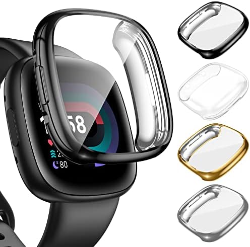 [4 опаковки] Защитен калъф Repluto за Fitbit Versa 4 / Fitbit Sense 2, Мека Броня от TPU, Здрава Защитна обвивка с пълно