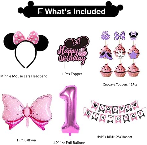 Аксесоари за парти в чест на 1-ви рожден ден на Мини HIPEEWO - Украса за рожден ден на Мишката в стил Мини маус включват Банер реклама, Арка от балони на фона на Покривкат?