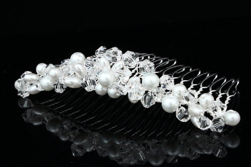 Гребен за Сватбени Диадеми, Ръчно изработени от Изкуствена Перла с Кристални Мъниста За Младоженци - Посеребренный