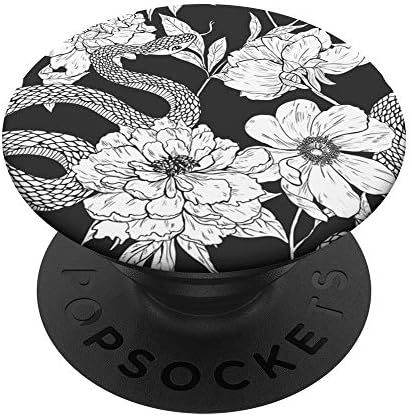 Черно-бяло Цвете Змия Дизайн Pop Socket PopSockets PopGrip: Замяна дръжка за телефони и таблети