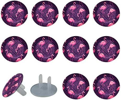 Капачки за ключове 24 бр., Декоративна защита на контакта, една Електрическа изолация, Лесна инсталация - Тропически Розово Фламинго на purple Геометричния