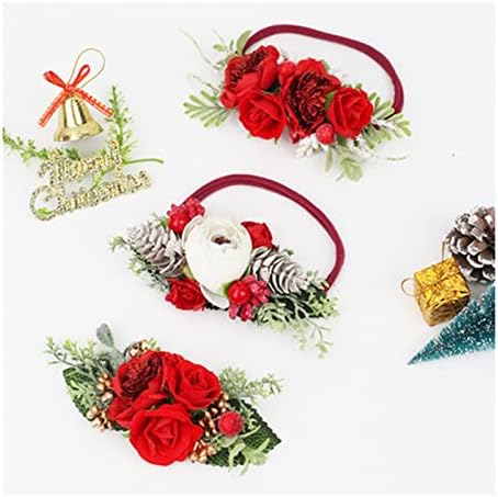 MASCARE 3 Опаковки Коледна Превръзка на Главата с Червена Роза, Цветни Плодове, Борови Шишками, Дъвка на Косата, Празнична
