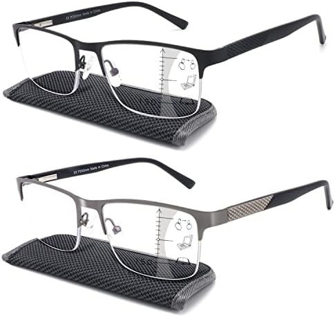Missfive Мъжки Многофокусные Очила за четене Премиум-клас с блокиране на синя светлина, прогресивно метална дограма Без