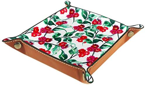 Малки Червени Цветя, Зелени Листа Органайзер Тава Кутия За Съхранение на Нощни Caddy Тенис на Тава Чантата си За Дреболии Монетница