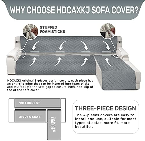 HDCAXKJ Секционни калъфи за мека мебел за кучета, комплект от 3 теми, Водоустойчив L-образна форма на калъфи за мека