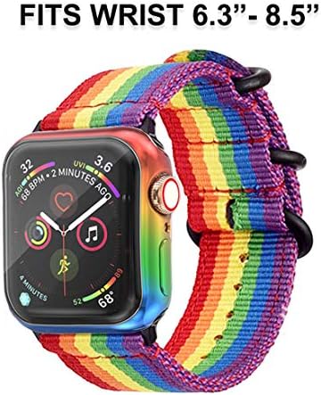 за Рейнбоу каишка Apple Watch Band 44 мм и защитно фолио за екрана 40 мм, серия 6/SE/5/4, спортен Каишка за гей-парада ЛГБТК, гривна с Розови лицевым покритие