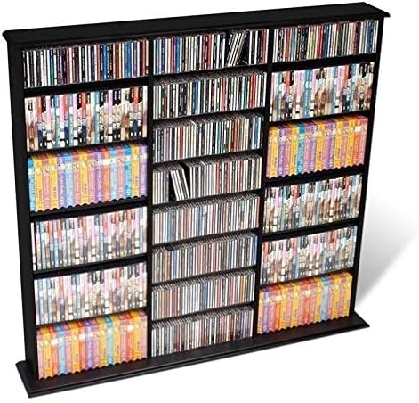 Шкаф за съхранение на мултимедия ПОЕТИЧНИЯ HILL 51 Triple Deluxe, Побира на CD, DVD, Голяма Стенни багажник за съхранение на мултимедия черен цвят