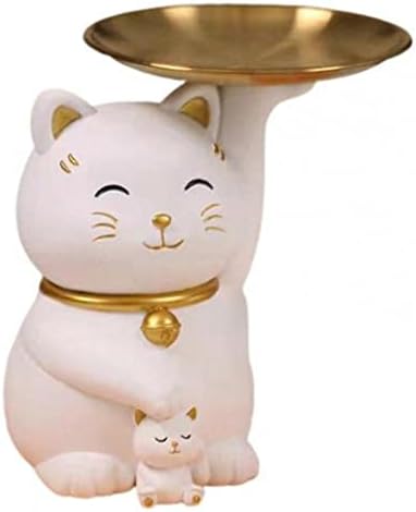 MMLLZEL Украса за съхранение Лъки Cat Ключ За работния плот Очарователна фигурка на Котка Съдбата Тава Статуя