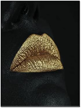 Художествен Плакат Черни Златни Устните Художествен Плакат на Платното за Стенен Декор Платно Картина Стенен Художествен Плакат за Спалня Декор Хол 16x20 см (40x51 см),