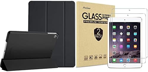 Тънък, лек калъф ProCase Black за iPad Mini 1 2 3 (по-стар модел A1432 A1490 1455) в комплект с [2 и с малко пари] защитни