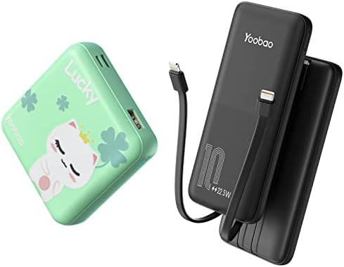 Хубаво е преносимо зарядно устройство Yoobao (зелено) и захранващия блок е с вграден кабел (черен -1 опаковка)