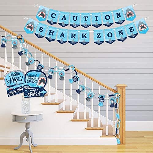 Зона с голям точка щастие Shark Zone - Декорации за банери и фотобудок - Набор от аксесоари за парти в стил Jawsome Shark или рожден Ден - Пакет Doterrific
