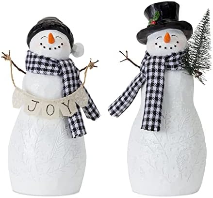 Модерен Домашен Комплект за Дневна от 4 Черно-бели снежни човеци с Клетчатым Шал Настолни Коледни Фигурки от