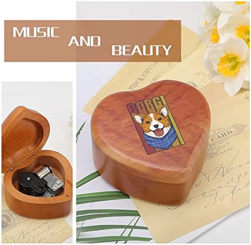 Музикалното Ковчег за Кучета Corgi Дървени във Формата На Сърце Музикални Кутии Реколта Дървена Кутия за Подарък