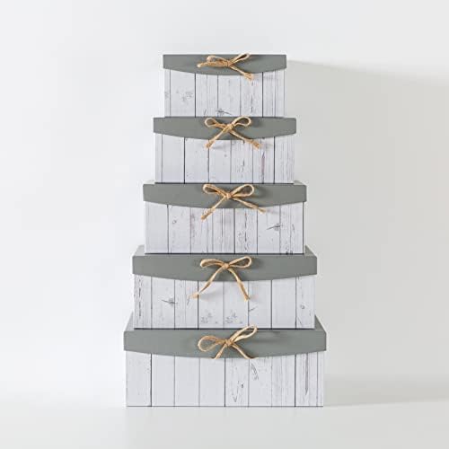 Декоративни картонени кутии за съхранение на Soul & Lane (комплект от 5) | Модел от бяла бреза с пеньковыми завязками