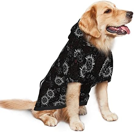 Hoody с качулка за домашни любимци Supernatural Symbols Черен на цвят, с принтом, подходящи за средни и големи кучета
