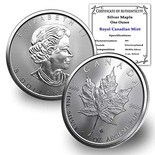 Сребърна монета под формата на канадския кленов лист от 2021 година с тегло около 1 грам, Лъскава, без да се свържат с нашия