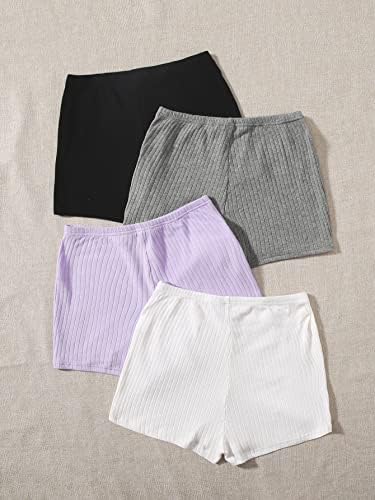 Дамски къси панталони AMSOMO от 4шт плетени шорти в рубчик (Цвят: многоцветен, Размер: X-Large)