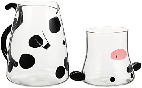 Zerodeko Чаши за вода Стъклена Кана със Стъклена Чаша Сладък Кана за Студена Вода под Формата на Крава, Кана за Чай, Чайник,