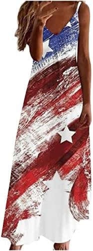 Oplxuo, 4 юли, Макси-Рокли, Дамски Ежедневни Рокли Без ръкави, С V-образно деколте, Патриотични Рокля В Деня на Независимостта, Вратовръзка-боя се, американския Флаг, Дъл?