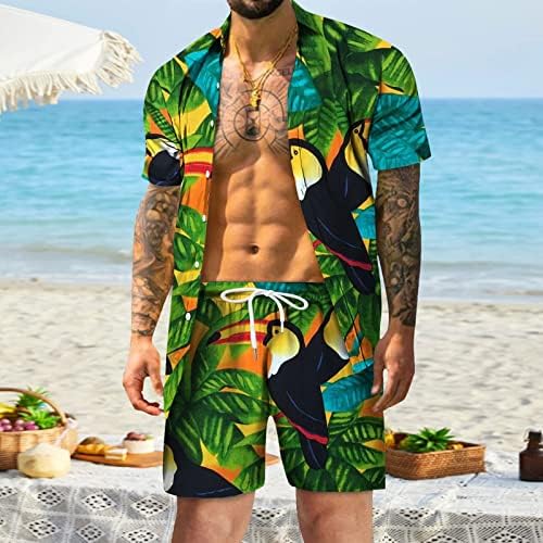 Bmisegm Мъжки Костюми Regular Fit за Мъже Пролет / Лято Ежедневни Плажни Ежедневни Ризи С Къс ръкав Копчета и къси Панталони