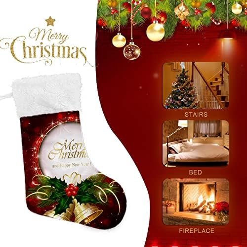 Коледни Чорапи, Весели Коледни Звънчета Плодове Остролиста Бял Плюшен Маншет От Мерсеризованного Кадифе Семеен Празник