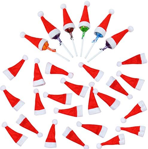 ELCOHO 50 Бр. Мини Коледна Шапка Червена Шапка на дядо коледа направи си САМ Шекерче На Клечка, Капачка за Коледна Украса, Изделия