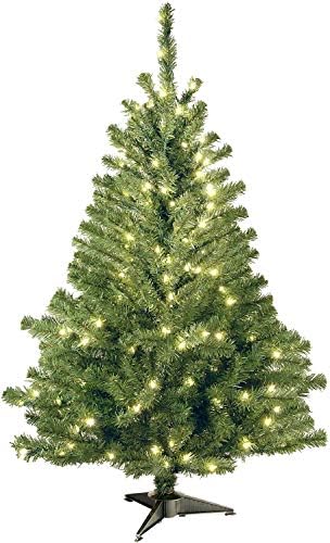 Предварително зажженная на Изкуствена Мини-Коледна елха Tree National Company, Зелена, ела на Kinkade, Бели гирлянди,