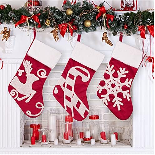 Нова година Чорапи с Червени и Бели Зимни Снежинками KEEPTOP, Меки Плюшени Белезници, Velvet Чорапи, Коледни