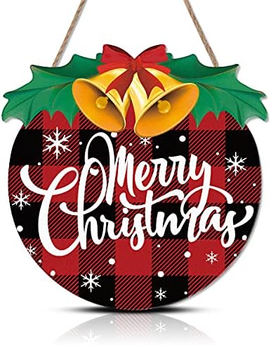 Дървена Подвесная Знак LIUEM Весела Коледа, Коледен Декор в клетка от Бъфало, (12x12 инча) Добре Дошли на Входната врата,