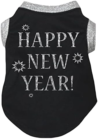 Тениска за кученце Petitebella Bling Happy New Year (Бял /Сребрист, средно)