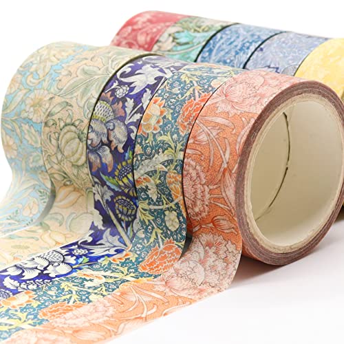 12 Ролки Художествена лента с Цветя Модел Washi Tape Set - Цветното тиксо с ширина 15 мм, Декоративен лепило за занаяти собствените си ръце, Подарък опаковки, Лепило за албум