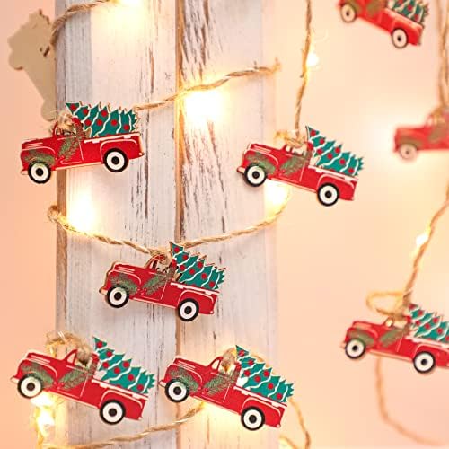 Коледни Гирлянди Crystal Club с дистанционно управление, на 10 фута 15 светодиоди, Декоративен Червен Камион с Елхови Гирлянди, Лампа на Батерии за Коледното Полицата рафт