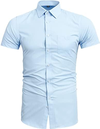 Мъжки Ризи FLY HAWK, Приталенные Ежедневни Ризи с Копчета и Къс ръкав Нагрудным джоб Син цвят X-Small
