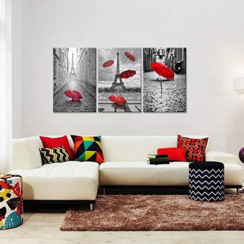 iHAPPYWALL Съвременно Изкуство Черно-бяла Айфеловата Кула с Червен чадър на Парижката улица Живопис Романтичната Картина