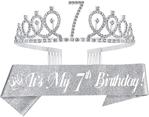 Комплект за момичета с колан и тиарой на 7-ия рожден ден MeantToBe - Сверкающая Короната, Празнични украси принцеса на 7-годишни - Перфектните аксесоари принцеса за парти