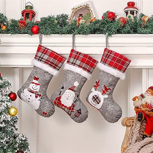 Коледни Чорапи QBOMB, Бижута, Червено Каре Чорапи в стил Биволско, Бродирани Сладък Дядо Коледа, Снеговиком,