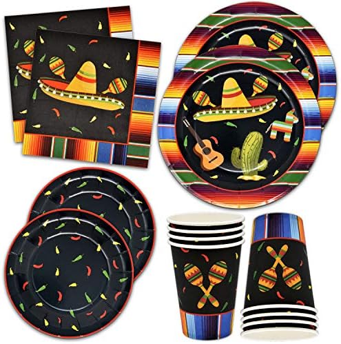 Празнични чинии и салфетки за 24 лице за мексикански празници с майонеза, Танцови pinata, мексикански Такос, Празнични